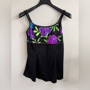 Longitude Black Camisole with Purple and Blue Floral Design